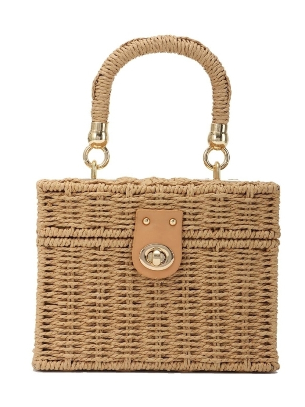 Woven Straw Top-Handle Bag in Natural Tan